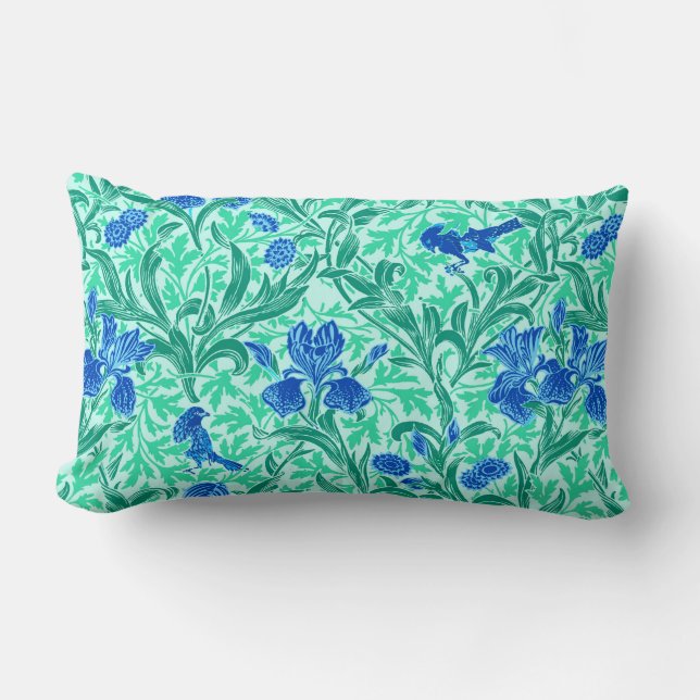 William Morris Irises, Cobalt Blue, Aqua en Blauwg Kussen (Voorkant)