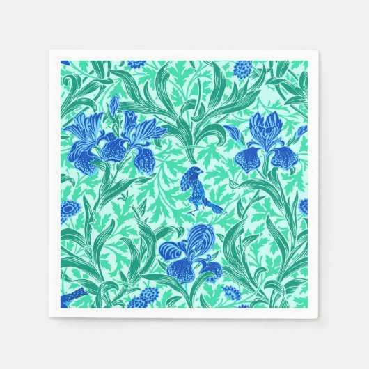 William Morris Irises, Cobalt Blue, Aqua en Blauwg Servet (Voorkant)