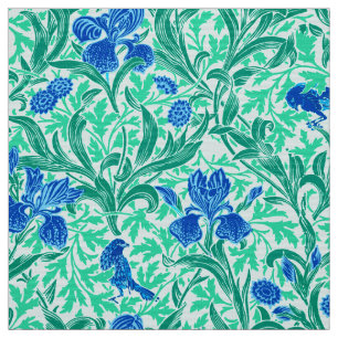 William Morris Irises, Cobalt Blue, Aqua en Blauwg Stof