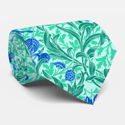 William Morris Irises, Cobalt Blue, Aqua en Blauwg Stropdas (Opgerold)
