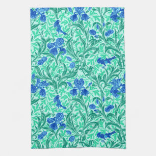 William Morris Irises, Cobalt Blue, Aqua en Blauwg Theedoek
