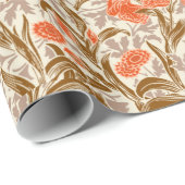 William Morris Irises, Coral Oranje, Brown & Beige Cadeaupapier (Rol Hoek)