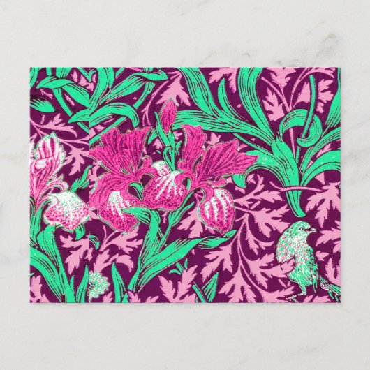 William Morris Irises, Fuchsia Pink en Wine Briefkaart (Voorkant)