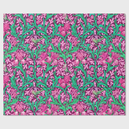William Morris Irises, Fuchsia Pink en Wine Cadeaupapier (Vlak)