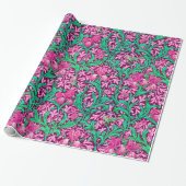 William Morris Irises, Fuchsia Pink en Wine Cadeaupapier (Uitgerold)