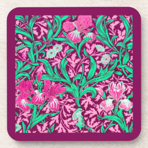 William Morris Irises, Fuchsia Pink en Wine Drankjes Onderzetter