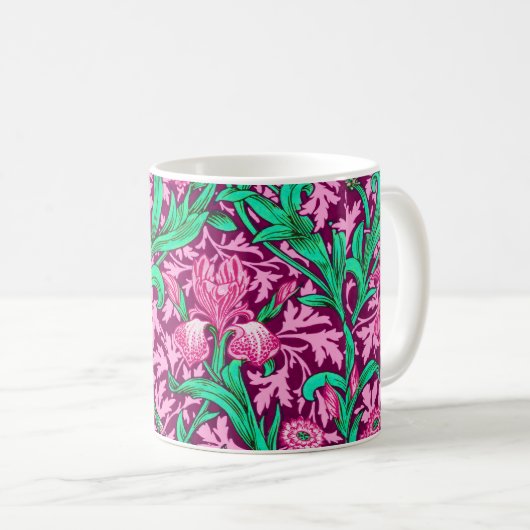 William Morris Irises, Fuchsia Pink en Wine Koffiemok (Voorkant rechts)