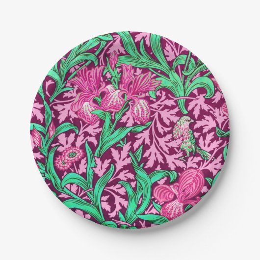 William Morris Irises, Fuchsia Pink en Wine Papieren Bordje (Voorkant)