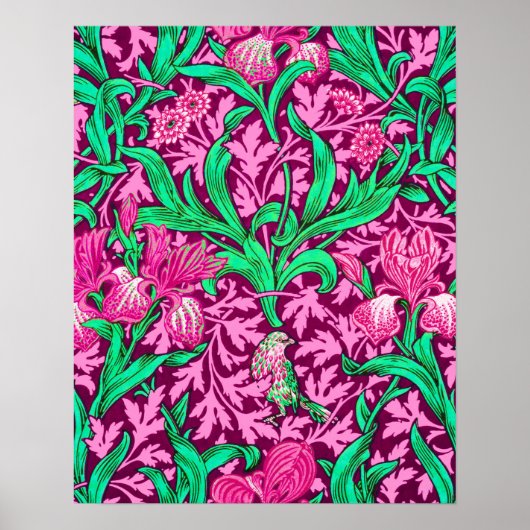 William Morris Irises, Fuchsia Pink en Wine Poster (Voorkant)