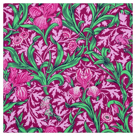 William Morris Irises, Fuchsia Pink en Wine Stof (Swatch)