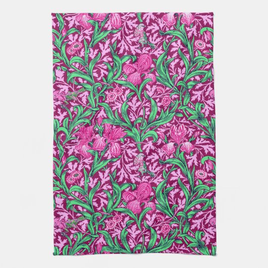 William Morris Irises, Fuchsia Pink en Wine Theedoek (Verticaal)