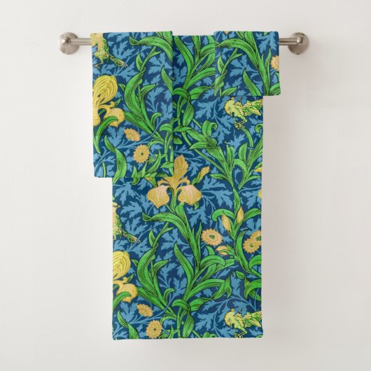 William Morris Irises, Geel en Kobalt Blue Bad Handdoek (Insitu)