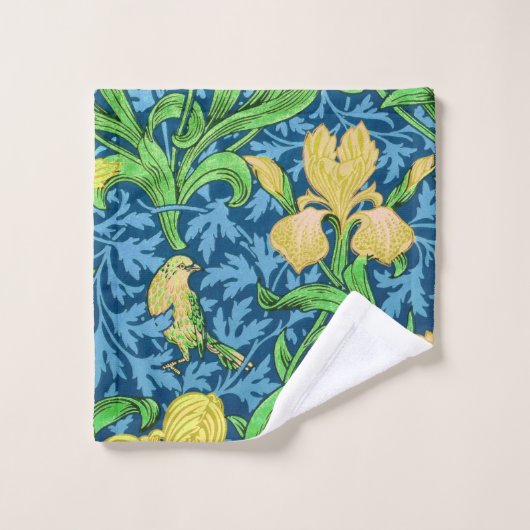 William Morris Irises, Geel en Kobalt Blue Bad Handdoek (Wasdoekje)