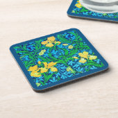 William Morris Irises, Geel en Kobalt Blue Bier Onderzetter (Linkerzijde)