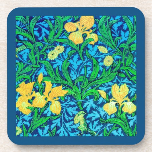 William Morris Irises, Geel en Kobalt Blue Bier Onderzetter (Voorkant)