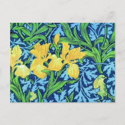 William Morris Irises, Geel en Kobalt Blue Briefkaart (Voorkant)