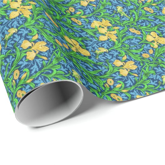 William Morris Irises, Geel en Kobalt Blue Cadeaupapier (Rol Hoek)