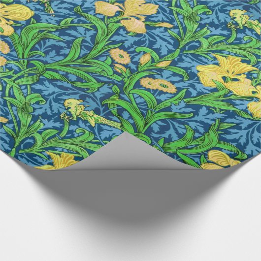 William Morris Irises, Geel en Kobalt Blue Cadeaupapier (Hoek)