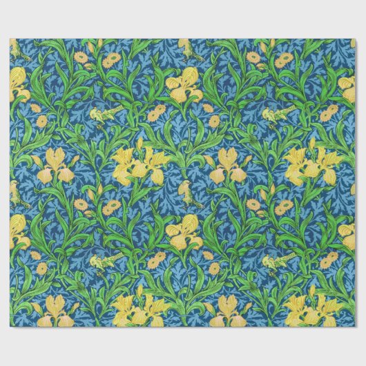 William Morris Irises, Geel en Kobalt Blue Cadeaupapier (Vlak)