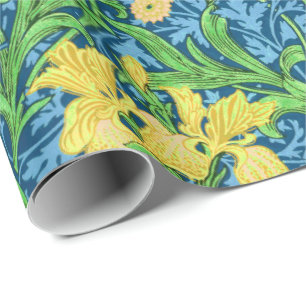 William Morris Irises, Geel en Kobalt Blue Cadeaupapier