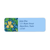 William Morris Irises, Geel en Kobalt Blue Etiket (Voorkant)