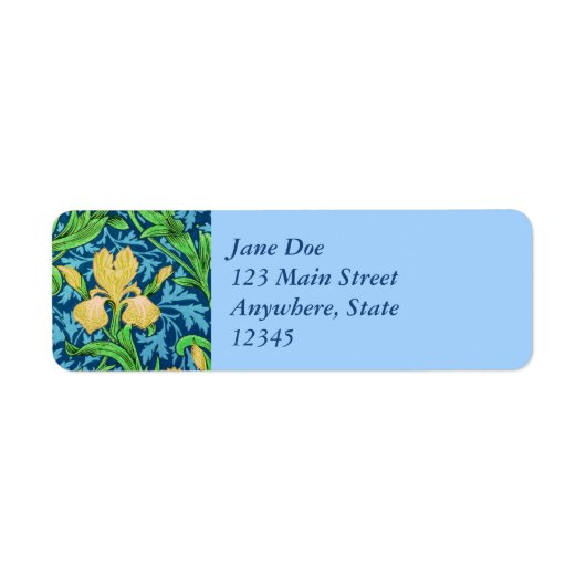 William Morris Irises, Geel en Kobalt Blue Etiket (Voorkant)