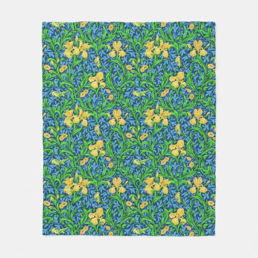 William Morris Irises, Geel en Kobalt Blue Fleece Deken (Voorkant)