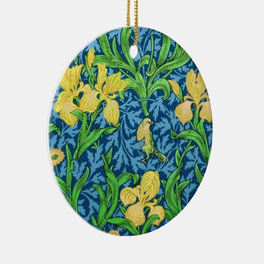 William Morris Irises, Geel en Kobalt Blue Keramisch Ornament (Rechts)