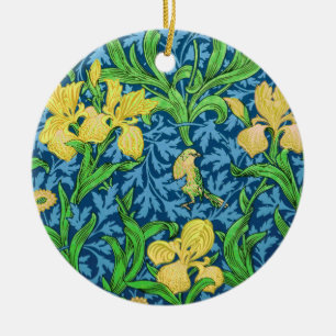 William Morris Irises, Geel en Kobalt Blue Keramisch Ornament