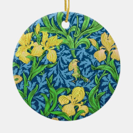 William Morris Irises, Geel en Kobalt Blue Keramisch Ornament (Voorkant)