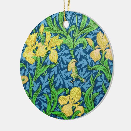William Morris Irises, Geel en Kobalt Blue Keramisch Ornament (Links)