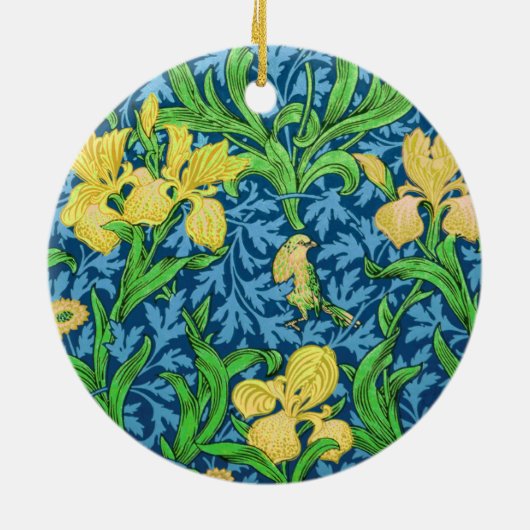 William Morris Irises, Geel en Kobalt Blue Keramisch Ornament (Achterkant)