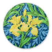 William Morris Irises, Geel en Kobalt Blue Keramische Knop (Voorkant)