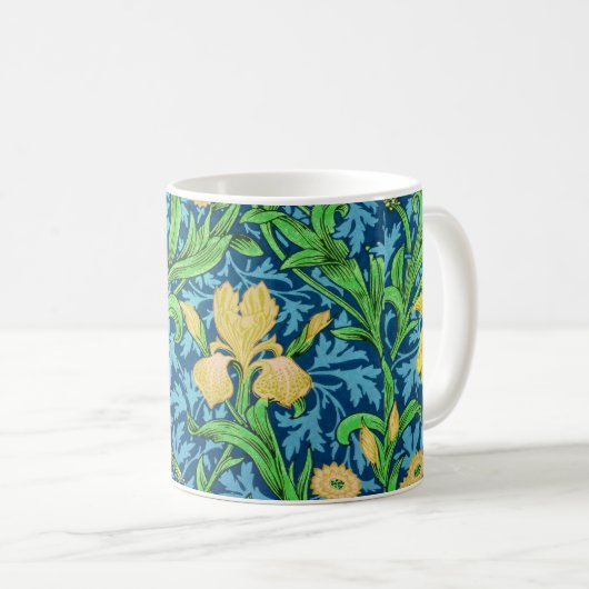 William Morris Irises, Geel en Kobalt Blue Koffiemok (Voorkant rechts)