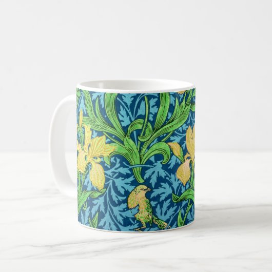 William Morris Irises, Geel en Kobalt Blue Koffiemok (Voorkant links)