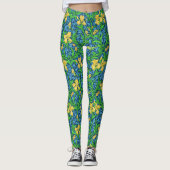 William Morris Irises, Geel en Kobalt Blue Leggings (Voorkant)