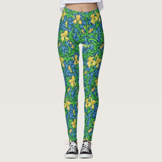 William Morris Irises, Geel en Kobalt Blue Leggings (Voorkant)