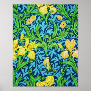 William Morris Irises, Geel en Kobalt Blue Poster