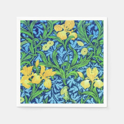William Morris Irises, Geel en Kobalt Blue Servet (Voorkant)