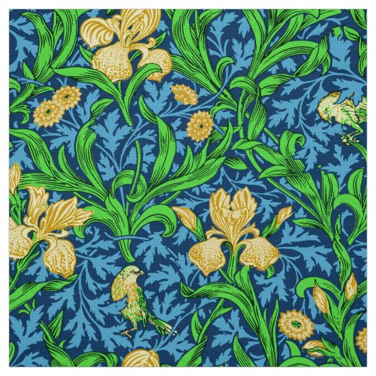 William Morris Irises, Geel en Kobalt Blue Stof (Swatch)