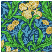 William Morris Irises, Geel en Kobalt Blue Stof (Close Up)