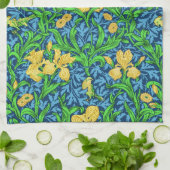 William Morris Irises, Geel en Kobalt Blue Theedoek (Gevouwen)
