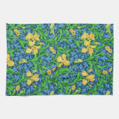 William Morris Irises, Geel en Kobalt Blue Theedoek (Horizontaal)