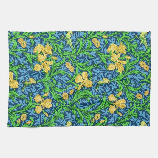 William Morris Irises, Geel en Kobalt Blue Theedoek (Horizontaal)
