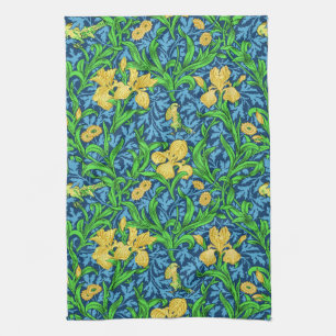 William Morris Irises, Geel en Kobalt Blue Theedoek