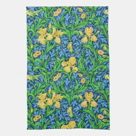 William Morris Irises, Geel en Kobalt Blue Theedoek (Verticaal)