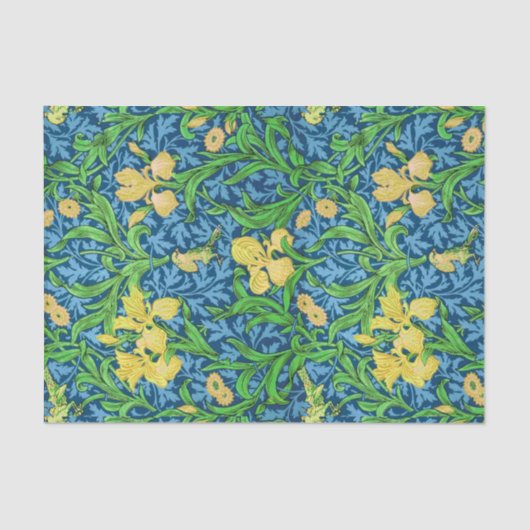 William Morris Irises, Geel en Kobalt Blue Tissuepapier (Voorkant)