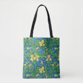 William Morris Irises, Geel en Kobalt Blue Tote Bag (Voorkant)