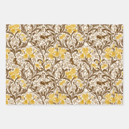 William Morris Irises, Gold, Grey, Rust Inpakpapier Vel (Voorkant)