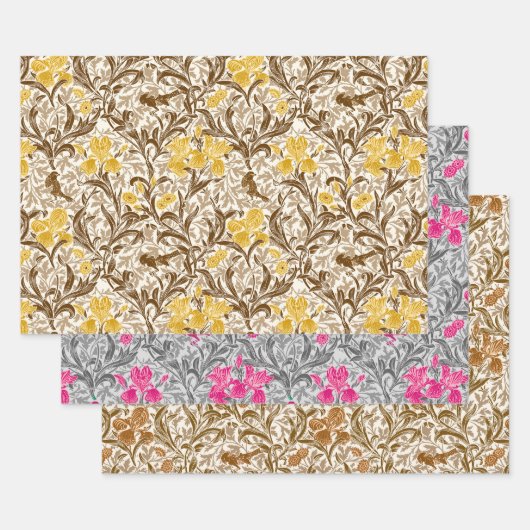 William Morris Irises, Gold, Grey, Rust   Inpakpapier Vel (Set)